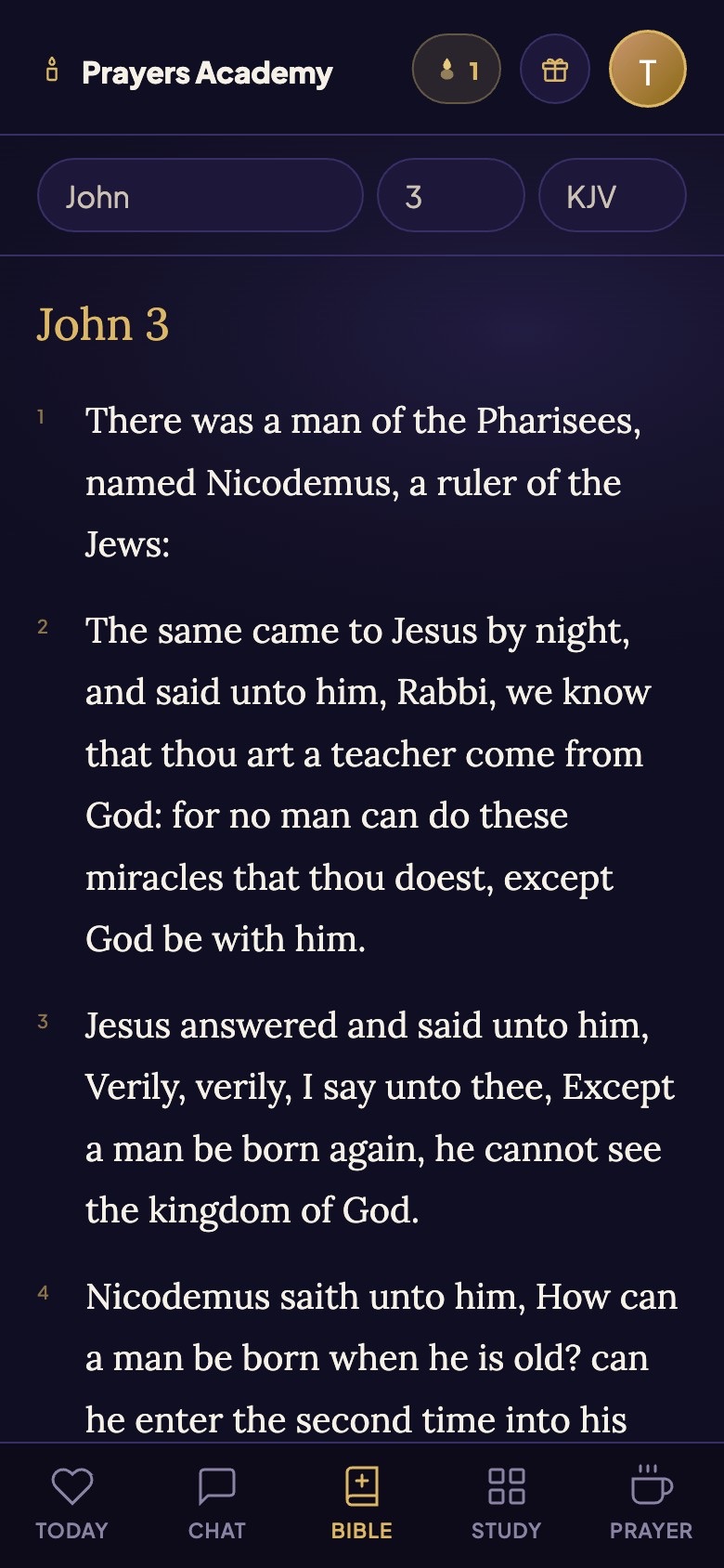 The Bible reader in the app